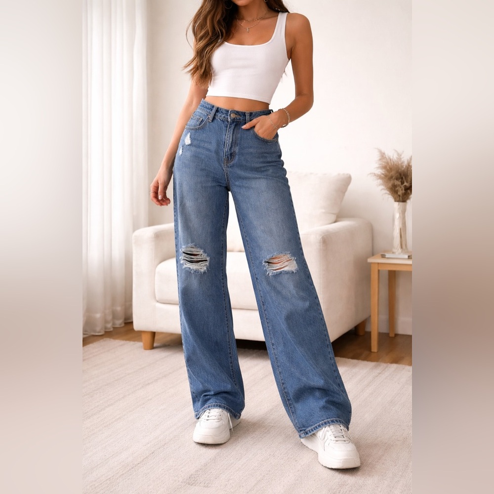 Wild Fable Distressed Wide Leg Jeans | High Rise | Size 4R | Worn Once